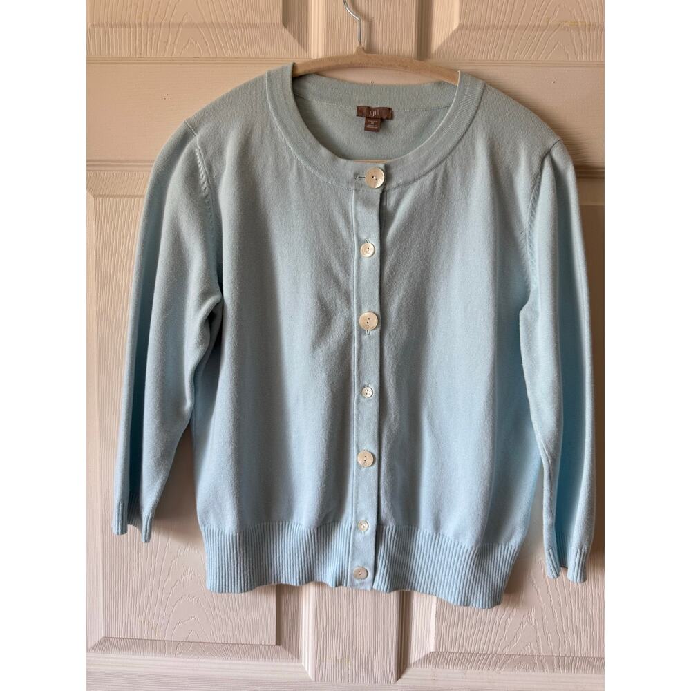 J. Jill Sky Blue Cotton Blend Cardigan Floral Engraved Buttons Size M